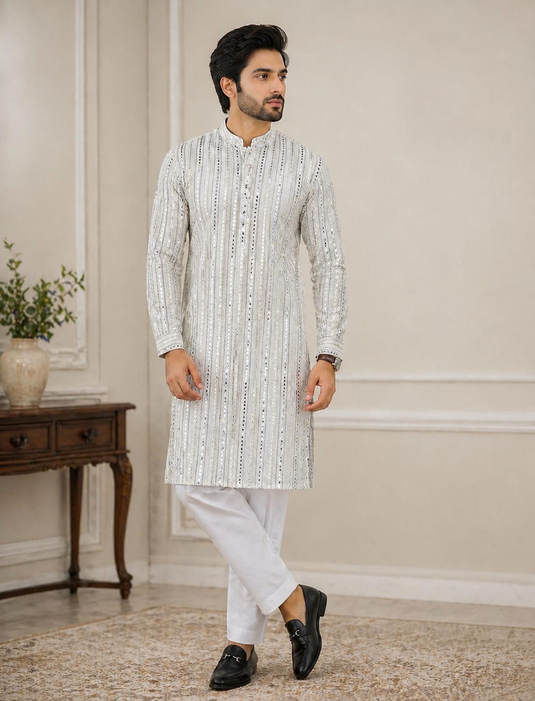 Olive Embroidered Kurta