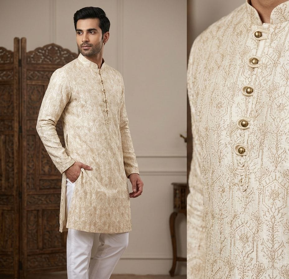 Green Jacquard Kurta